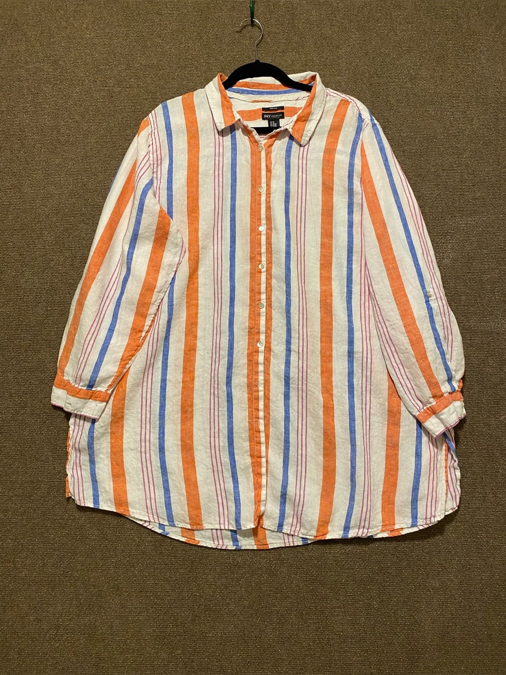 Jones New York (JNY) Women’s 100% Linen Striped Button Down Shirt 3X